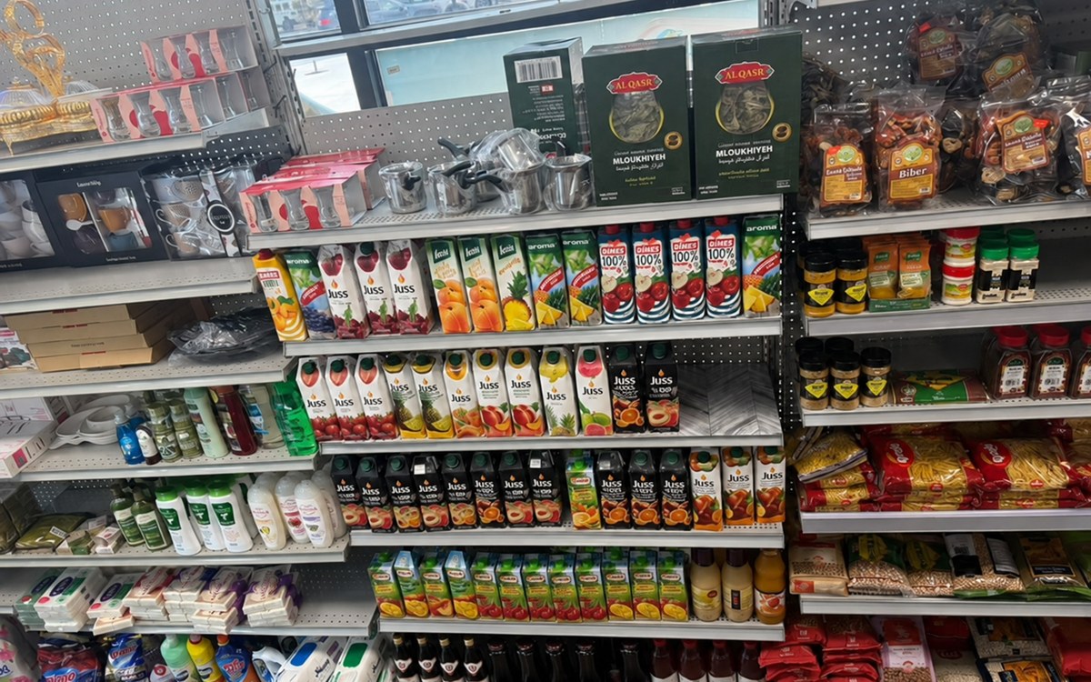 Imported tea and pantry foods displayed on market shelves